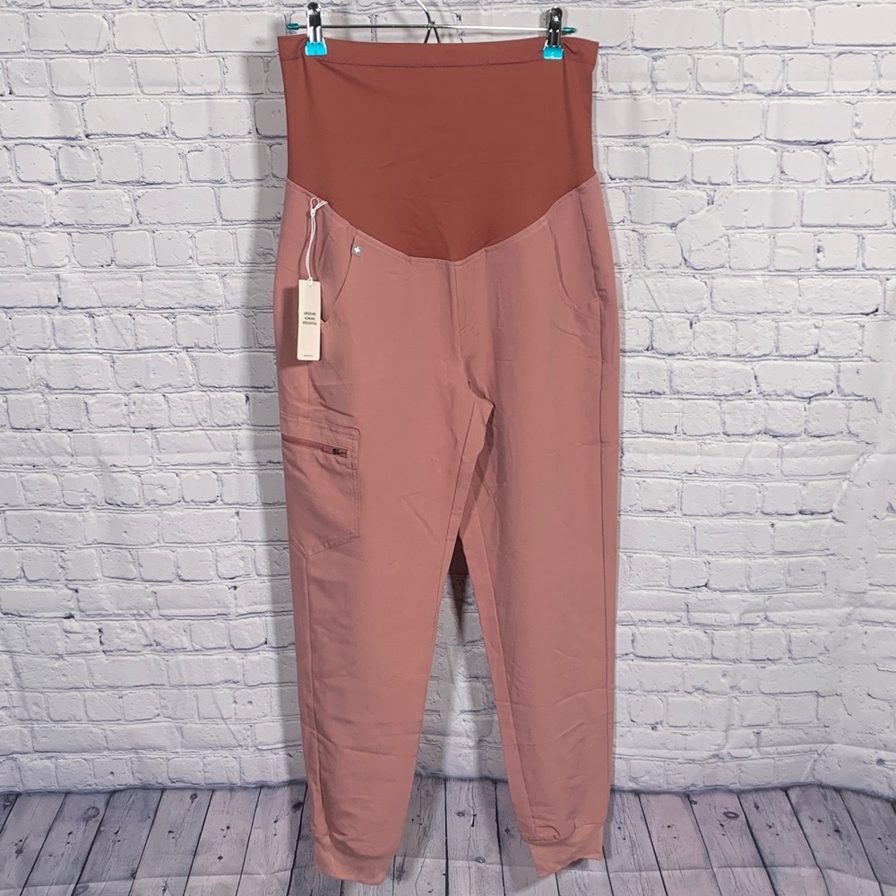 Figs Two-Tone Dusty Rose & Terracotta Maternity Joggers